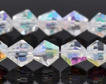 45 pcs -6mm White AB Rainbow Bicone Beads, Aurora Borealis Transparent Faceted Beads, 6mm x 6mm, Hole: Approx 1mm- GB-B12542