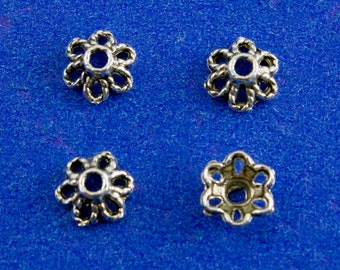 50 pcs -Antiqued Silver Petal Bead Cap , Flower Antique Silver (Fits 8mm-12mm Beads) 6mm x 2.8mm, AS-B07945