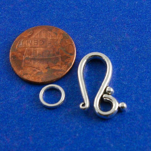 10 sets -21mm Antique Silver Hook Clasps, Shepards Hook Clasp, 21mm x14mm (7/8" x 1/2") and 7mm (1/4") Dia.- AS-B0114755