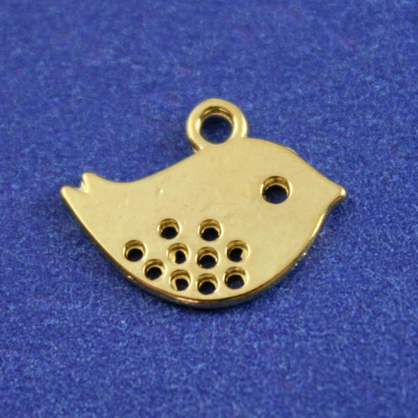 10 pcs -Gold Plate Bird Charms, Gold Plated Mother Bird, Mama Bird Pendant, 16mm x 13mm (5/8" x 1/2")- GP-B15941