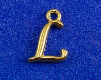 1 or 4 pcs- Gold Script Initial L, Gold Plate Alphabet Charm L, Letter L, Monogram L