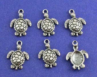 10 pcs -Turtle Charm, Antiqued Sliver Tortoise Pendant, Small Tortoise Turtle- AS-B34054