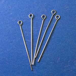 50 pcs -304 Stainless Steel Eye Pins, Silver Tone Eyepins,  4cm (1-5/8&quot;) long, 0.7mm (21 gauge)- StSt-B59405