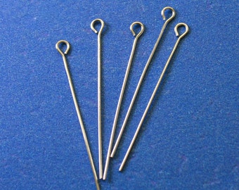 50 pcs -304 Stainless Steel Eye Pins, Silver Tone Eyepins,  4cm (1-5/8") long, 0.7mm (21 gauge)- StSt-B59405