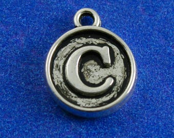 4 Stück Buchstabe 'C' Antik Silber Runde Alphabet/Buchstaben Anhänger 12mm- AS-B0085865