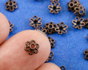 50 pcs -Beads Caps Flower Antique Copper (Fits up to 12mm Beads) 6mm x 2.5mm- AC-B30661