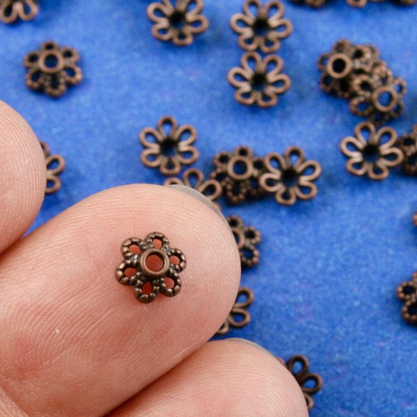 50 pcs -Beads Caps Flower Antique Copper (Fits up to 12mm Beads) 6mm x 2.5mm- AC-B30661
