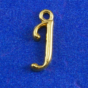 1 or 4 pcs- Gold Script Initial J, Gold Plate Alphabet Charm J, Letter J, Monogram J