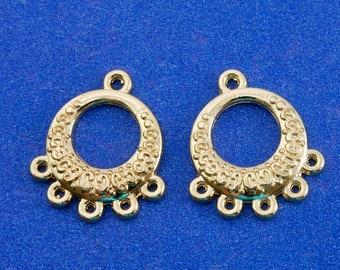 10 piezas -Conectores de candelabro chapado en oro, enlace de anillo de círculo de 6 bucles, 22 mm (7/8") x 19 mm (3/4")- GP-B0101248