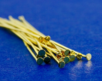 50 pcs -Gold Plate Head Pins 50mm (2") long, 0.8mm (20 gauge), GP- B00063