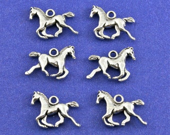 10 pcs- Horse Charm, Antiqued Sliver Pony Pendant, Small Tiny Horse, 3-Dimensional Galloping Horse, 15mm (5/8") x 19mm (3/4")- AS-B29528
