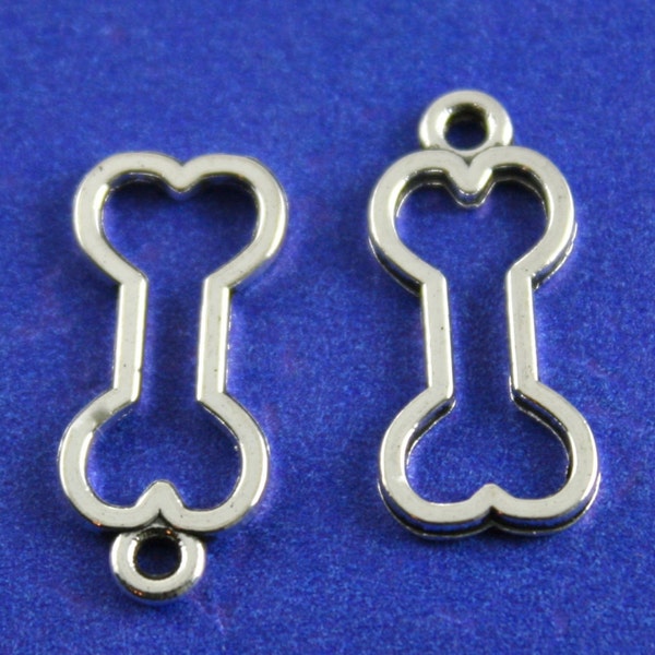 6 pcs - Dog Bone Charm 25mm x 11mm, Antiqued Silver Bone Pendant, Bone Connector Link, Open Link Dog Bone