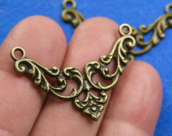 10 pcs -Antique Bronze 2 Hole Floral Connectors, Antique Bronze 2 Loop Triangle Filigree Link, 38mm x 27mm- AB-B0089475