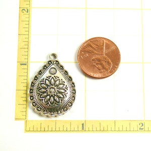 10 pcs Antique Silver Floral Southwestern Style Teardrop Pendant, Native American Style Charms, Carved Design Drop, 29mm x 21mm AS-B843095 image 5