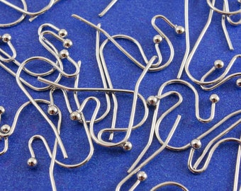 40 pcs (20 pair) -Silver Tone Ear Wire Hooks with Ball End on Copper, 20mm (3/8") x 12mm (1/2"), Post/ Wire Size: (21 gauge)- AS-B03558