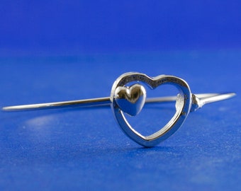 1 pc -Silver Heart Bracelet, Open Heart Bracelet, Double Heart, Bridesmaids Gift, Linked Hearts, Can Open 18.5cm (7-1/4") long- SP-B0119018
