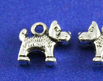 10 piezas- Encanto de perro de plata envejecida 14 mm, colgante de cachorro tridimensional, encanto de perro de doble cara, Scotty, Westie, Terrier- AS-B00057