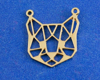 Lot De 5 Épingles / Breloques Pendantes En Forme De Chat - Métal Doré Foncé - 2.25 X 1.5 Cm