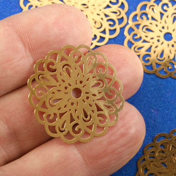 10 pieces -Gold Plated on Copper Filigree  Flower Stamping Connectors Gold Plated Filigree Medallion,  26mm x 25mm (1" x 1")- GP-B0131918