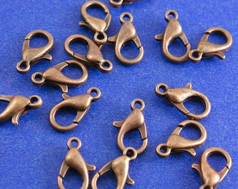 25, 50 or 100 pcs- 12mm Antique Copper Lobster Clasp, 12mm Lobster Clasp, Copper Clasp- AC-B04485