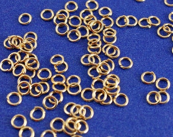 100 pcs -4mm Gold Plated Jump Rings Findings Round  Gold Plated, Real 14K Gold, 4mm (1/8")- GP-B671569