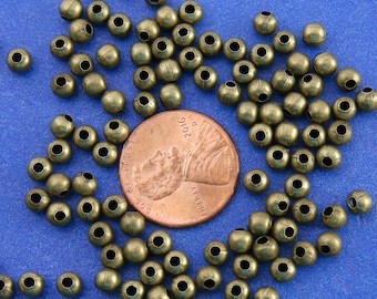 100 pcs -Antique Bronze Round Spacer Beads, Antique Brass Ball Beads, 4mm (1/8") Dia, Hole:Approx 1.7mm-  AB-B01104