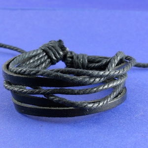 Leather Bracelet Blank, Multiple Strand Black Leather Bracelet Blank - LETH-BLK2-OKDEB