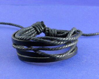Leather Bracelet Blank, Multiple Strand Black Leather Bracelet Blank - LETH-BLK2-OKDEB