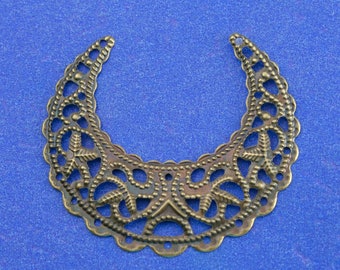 10 pcs -Antique Brass Filigree Carved Half Moon, Antique Bronze Filigree Embellishments, 43mm (1-3/4") x 38mm (1-1/2")  -AB-B0097052