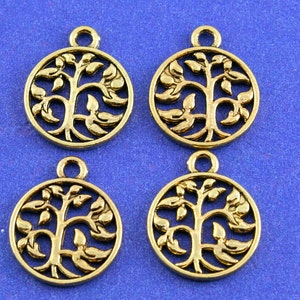 4 pcs - Charme arbre de vie 18x15mm, charme arbre en or antique, pendentif petit arbre double face