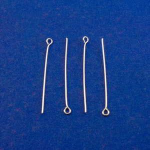 100 pieces -Silver Eye Pins, Silver Plated Eyepins,  40mm (1-5/8") long, 0.7mm (21 gauge)- SP-B01727