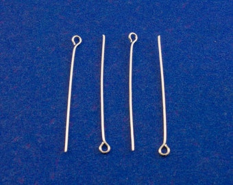 100 pieces -Silver Eye Pins, Silver Plated Eyepins,  40mm (1-5/8") long, 0.7mm (21 gauge)- SP-B01727