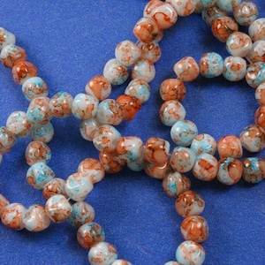 50 pcs -6mm Blue and Orange Crack Round Glass Beads, Crackle Beads, 6mm Dia, Hole: Approx 1.2mm- GlBd-B0126070