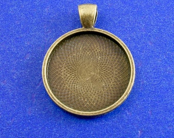 5 pcs -Antique Bronze Round Cabochon Setting Pendants (Fits 25mm Dia.) 36mm x 28mm (1-3/8" x 1-1/8")- AB-B25672