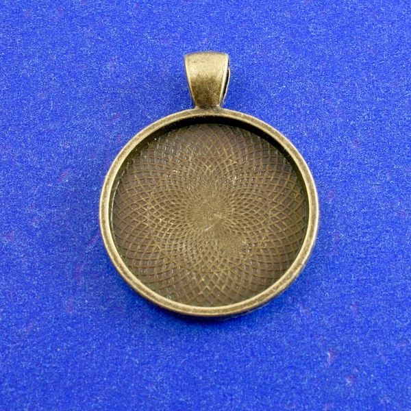 5 pcs -Antique Bronze Round Cabochon Setting Pendants (Fits 25mm Dia.) 36mm x 28mm (1-3/8" x 1-1/8")- AB-B25672