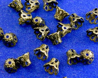 25, 50 or 100 pcs -Antique Brass Filligree Bell Bead Cap, 5mm x 6mm, Bronze Bell Beadcap (Fits 8-10mm Beads)-  AB-B12996H-8S