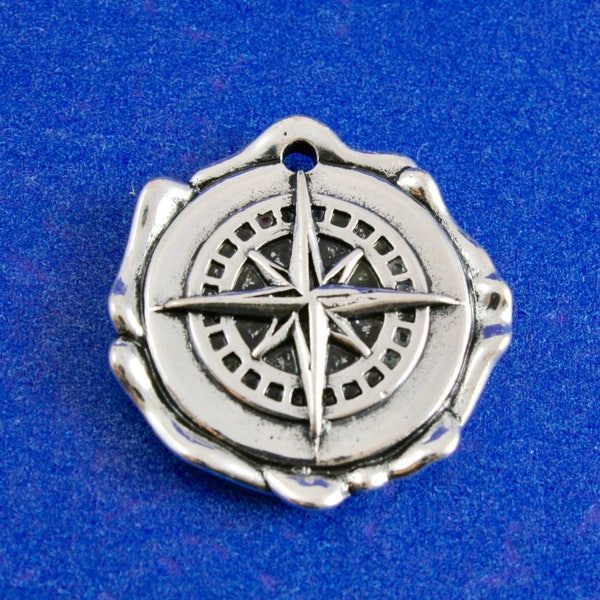 2 pcs -Antique Silver Compass Charm, Wax Stamp Compass, 26mm(1") x 25mm(1"), AS-B0082812