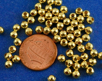 100 pcs -4mm Gold Plated Round Spacer Beads, Gold Beads, 4mm (1/8") Dia, Hole:Approx 1.7mm, GP-B00872