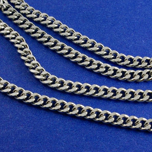 2 Meters -Silver Tone Curb Chain Findings, 7x6mm (1/4"x1/4"), Dull Silver Curb Chain, Large Link Chain, 2 M-  AS-B68609