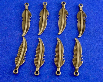 10 or 20 pcs -27mm Small Antique Brass Feather Charm, Antiqued Bronze Feather Pendant, 27mm Feather Charm- AB-K02662