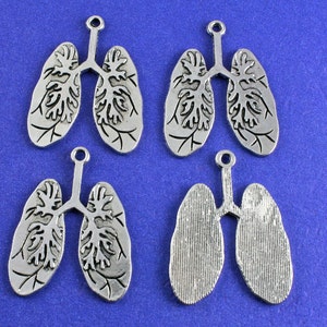 4 pcs - Lung Charm, Antiqued Sliver Lungs Pendant - AS-B39824H