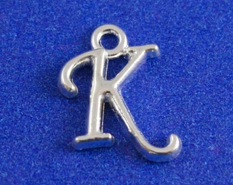 1 or 4 pcs- Silver Script Initial K, Silver Plate Alphabet, Letter K, Monogram K