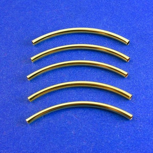 10 pcs -Gold Plated Smooth Curved Tube Spacer Beads 50mm x 3mm, Long Gold Tube Bead- GP-B60627
