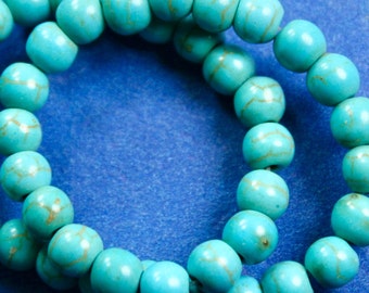 30 pcs -6mm Light Blue Turquoise Beads, Round Crack Pattern, 6mm Dia-SB-B665900