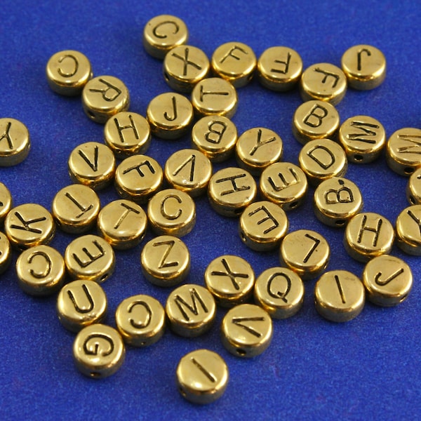 10 pcs -Gold Alphabet Beads, 6mm Round, Gold Letter A-Z You Choose- GP-B29985