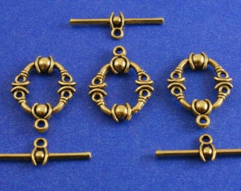 5 sets -Fancy Antique Gold Toggle Clasp, Toggle Clasps Oval Gold Tone, 25mm x8mm (1" x 3/8") 21mm x17mm( 7/8" x 5/8")- AG-B01016