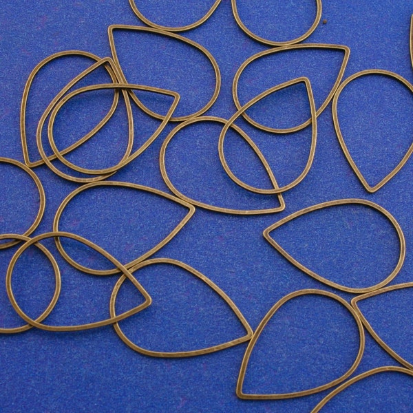 1, 5, 10 or 20 pieces -Antique Bronze Teardrop Closed Jump Rings, Antique Brass Soldered Teardrop Links, 25mm x 17mm (1" x 5/8")- AB-B61687