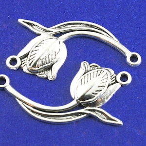 6 pcs- Antiqued Sliver Flower Connector Floral Link, 2 Hole Connector