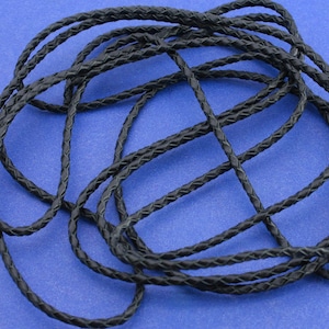 1 -2 Meter (about 2.5 yards) piece -3mm Leather Braiding Cord, Black Leather Cord, 3.0mm (1/8&quot;), 2 M-  BLK-LTH-B64205