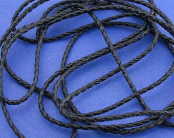 May include: Black braided leather cord, a versatile material for crafting jewelry, accessories, and other projects.